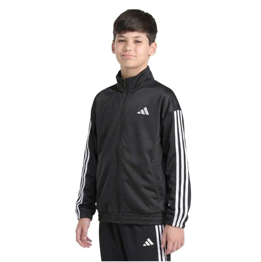 adidas Youth Boys 3-stripe Tricot Jacket AP12573 Full Zip Logo Black Size L